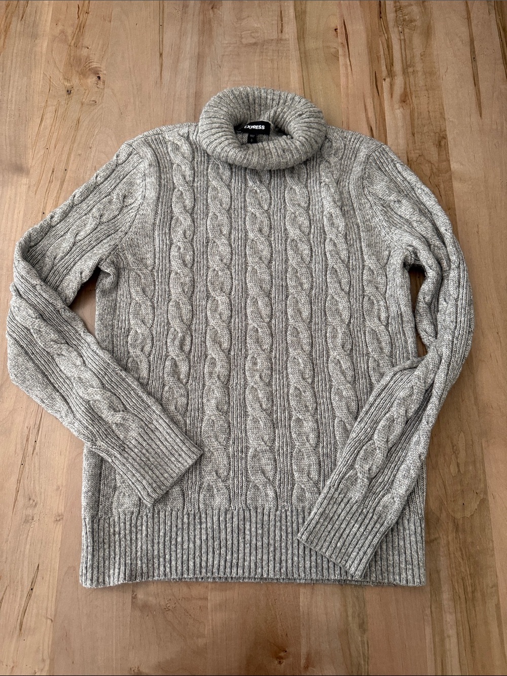 Express Men's Light Gray Cable Knit Turtleneck Sweater